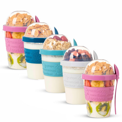 EYNEL vasos cereal yogur portatiles con tapas para desayunos frescos y rapidos