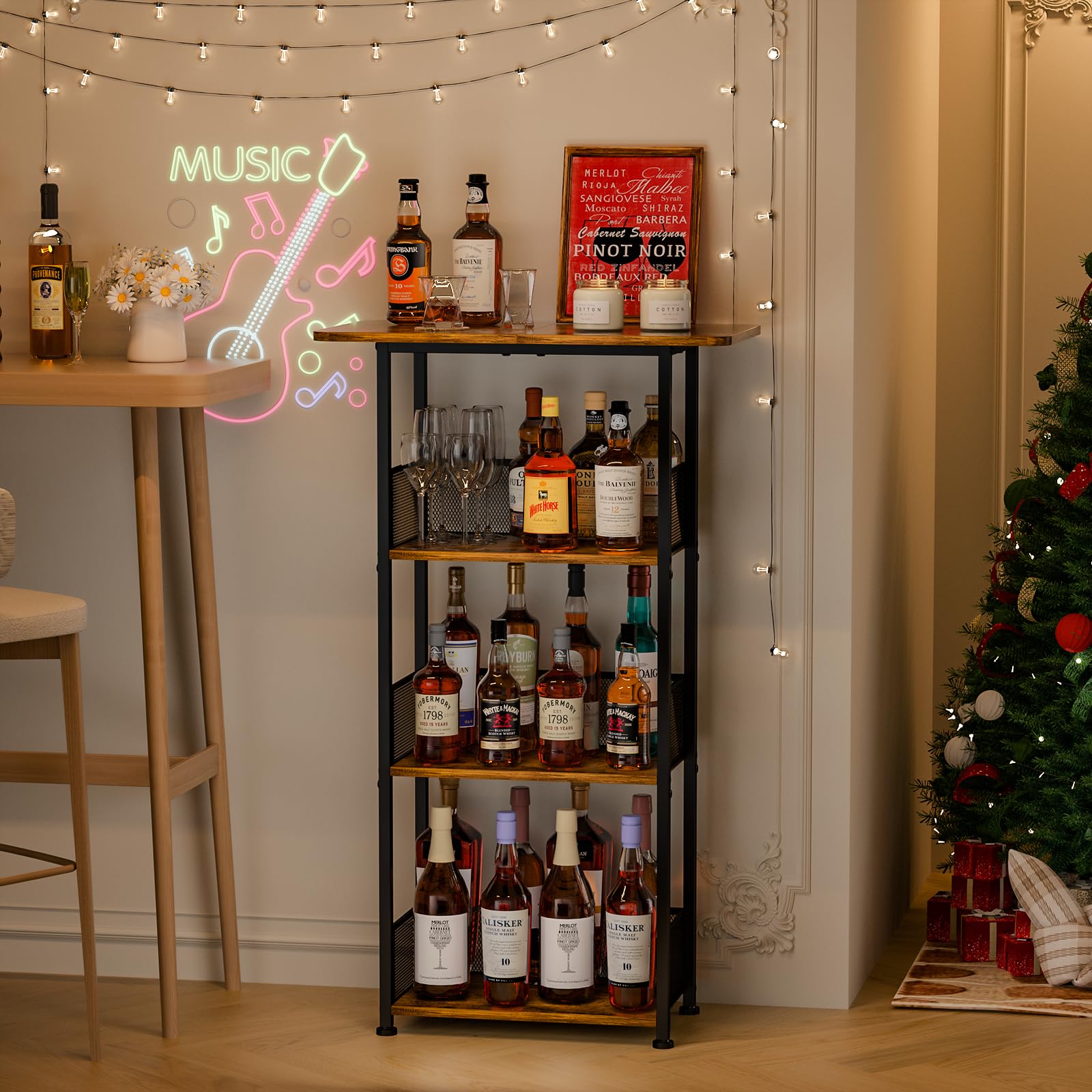 Eyteenokk estante de vino, pies ajustables para estabilidad en suelos irregulares.