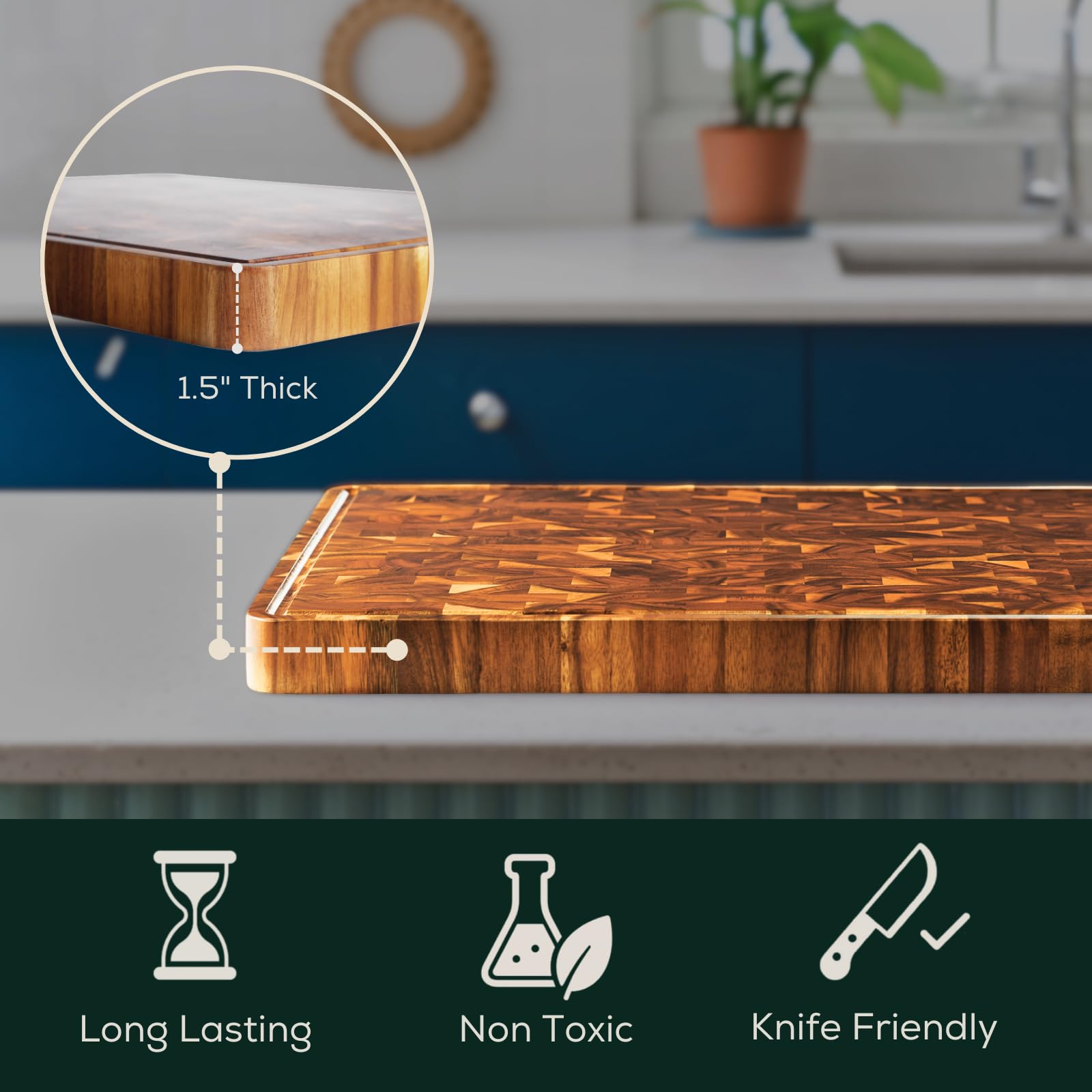 EZ FURNITURE superficie-lisa-acacia cuida cuchillos y facilita cortes