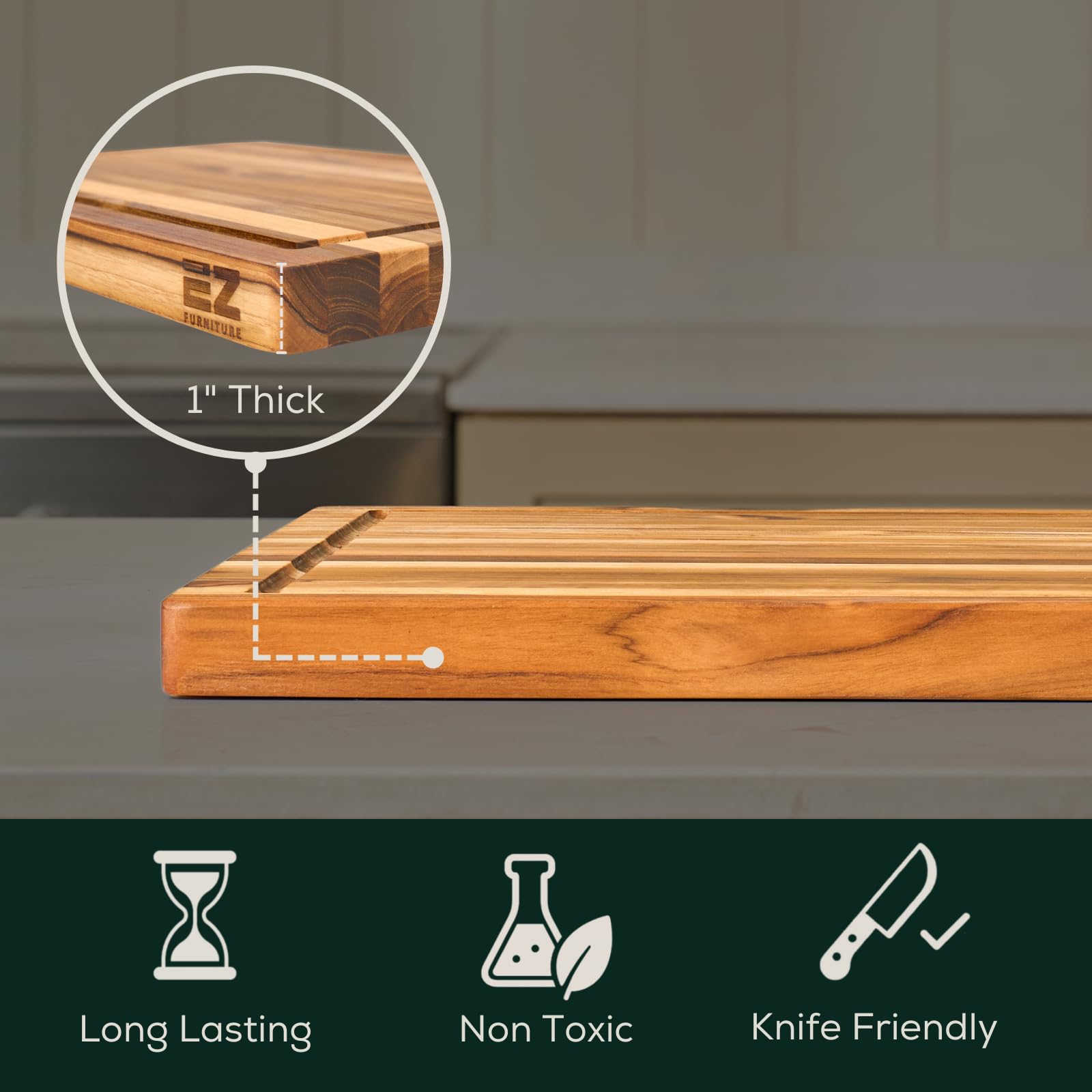 EZ FURNITURE tabla teca multifuncional para cortar y servir con estilo.