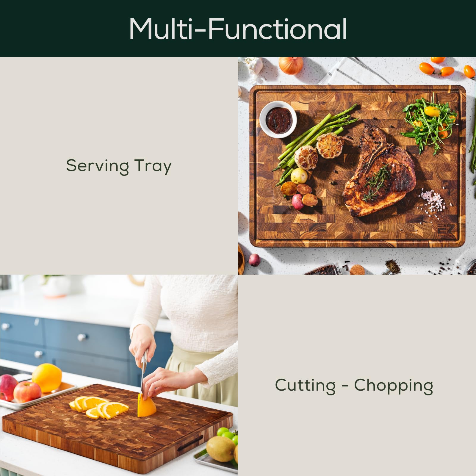 EZ FURNITURE tabla teca grande, apta para uso doméstico o profesional