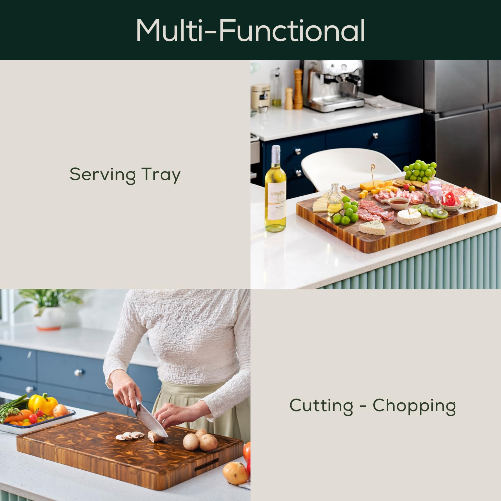 EZ FURNITURE uso-cocina-servir facilita cortar y presentar quesos, panes y carnes