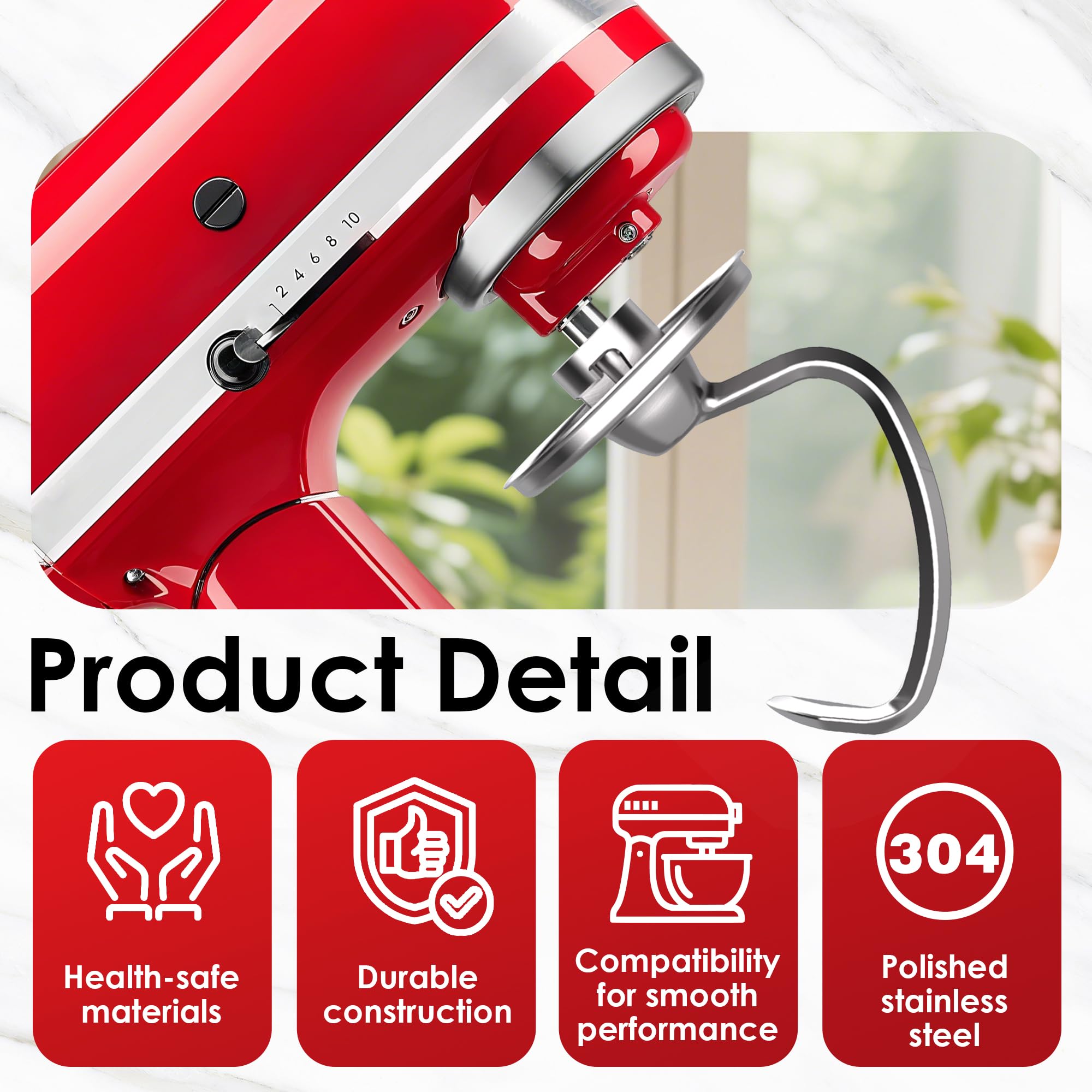 Ezato K45DH gancho de masa inoxidable para masas pegajosas sin residuos