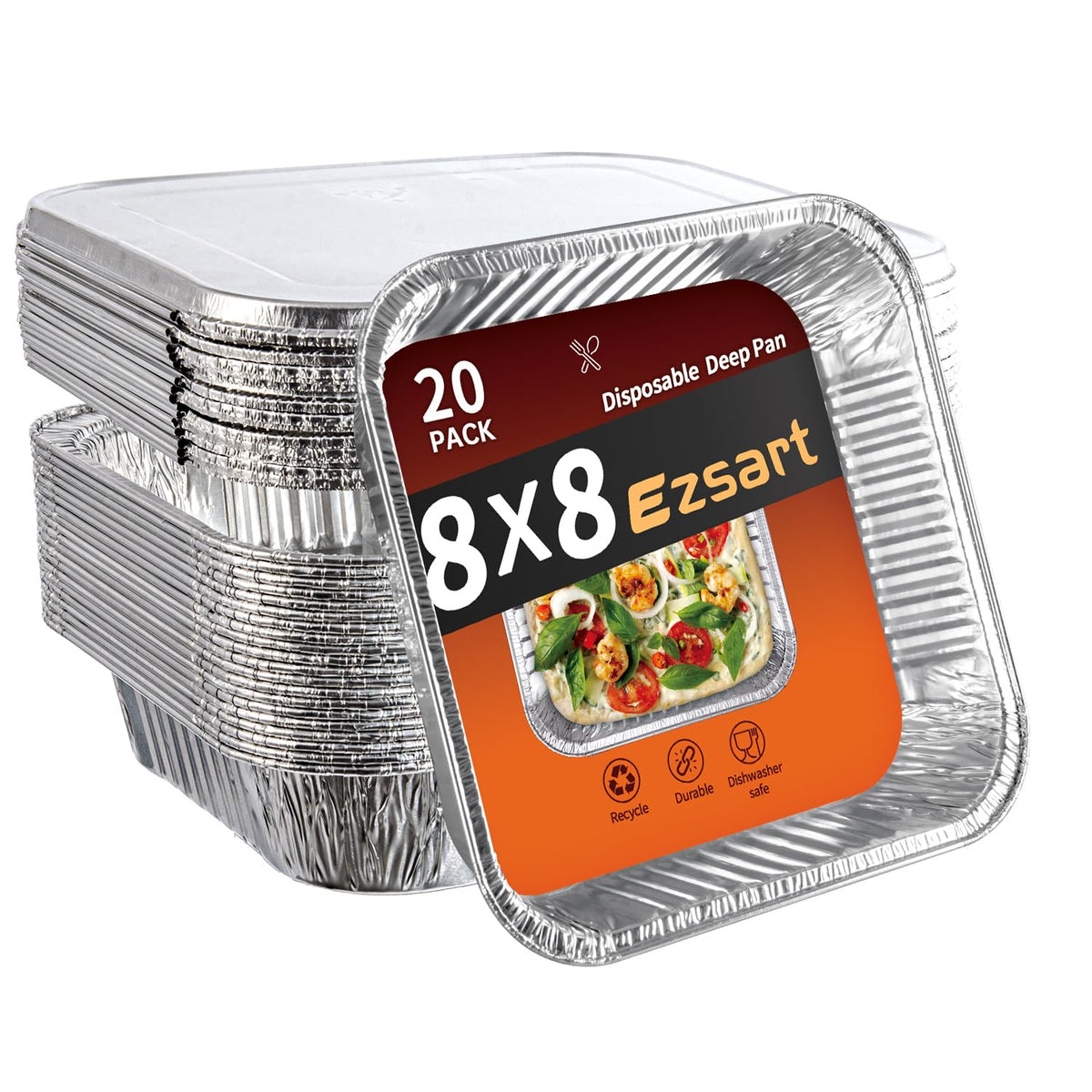Bandejas Ezsart 8x8 con tapas, paquete de 20, para hornear y servir.