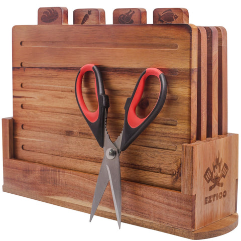 EZTICO tabla corte acacia tijeras soporte: cocina organizada.