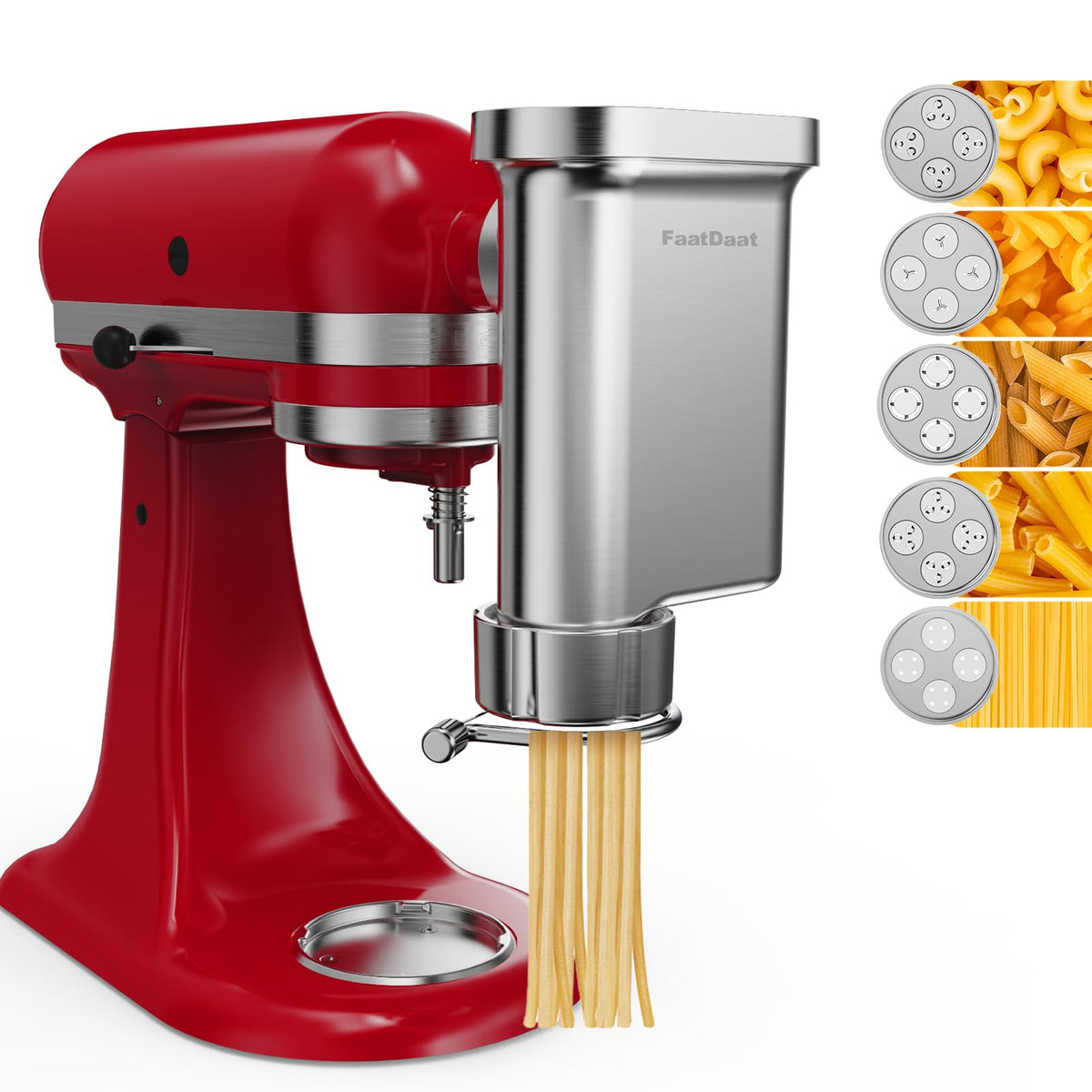 Prensa de pasta gourmet FaatDaat con conjunto de discos para diversas formas.
