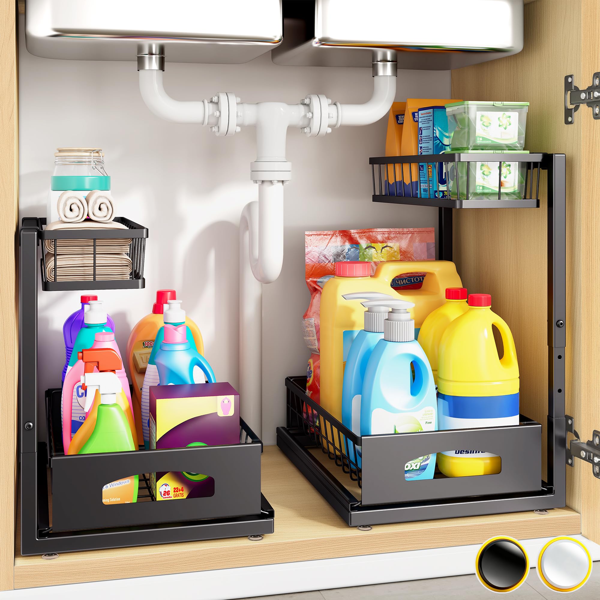 Fabutier organizador bajo fregadero, estante superior ajustable para aprovechar altura.