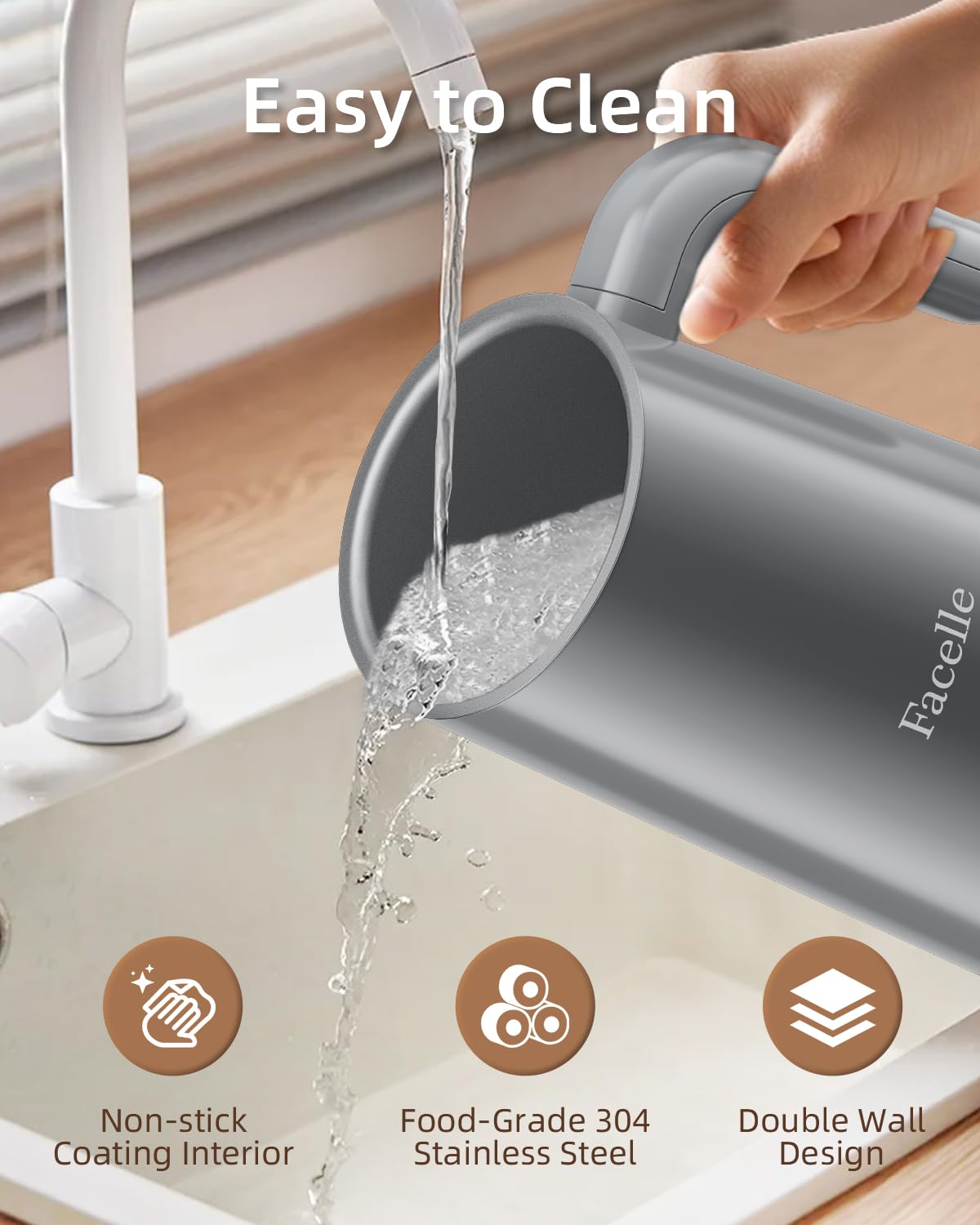 Facelle batidor-leche-4-en-1-capacidad-300ml, preparado para una o varias raciones.