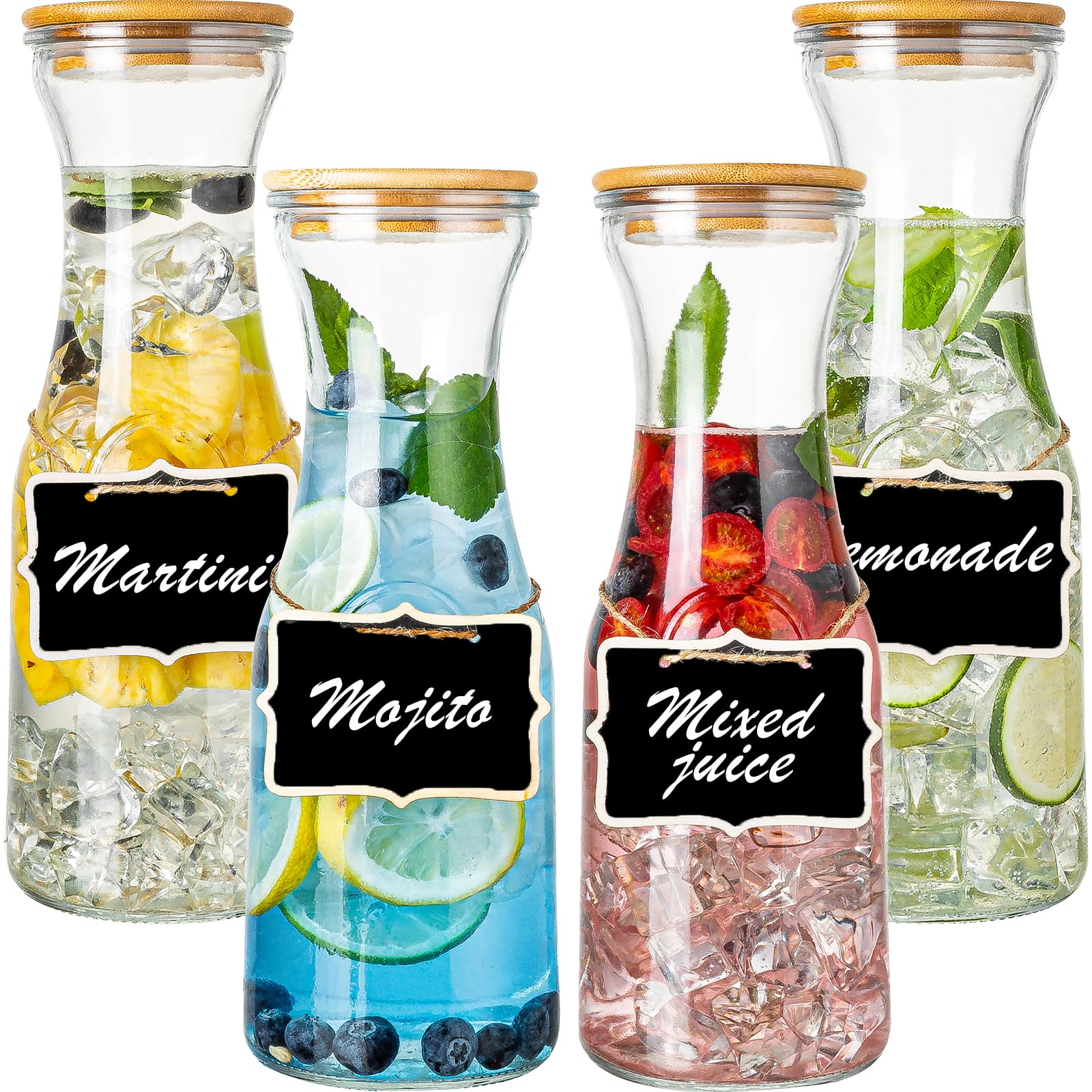 Facilfeliz jarras de cristal, conjunto de 4 unidades, 1 litro, ideal para jugos.