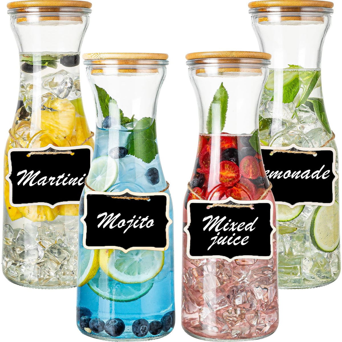 Facilfeliz jarras de cristal, conjunto de 4 unidades, 1 litro, ideal para jugos.