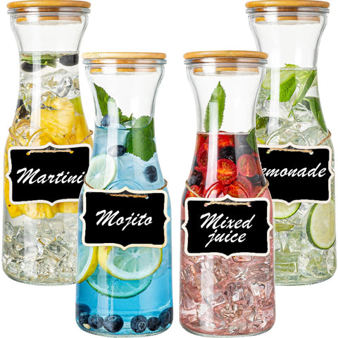 Facilfeliz jarras de cristal, conjunto de 4 unidades, 1 litro, ideal para jugos.