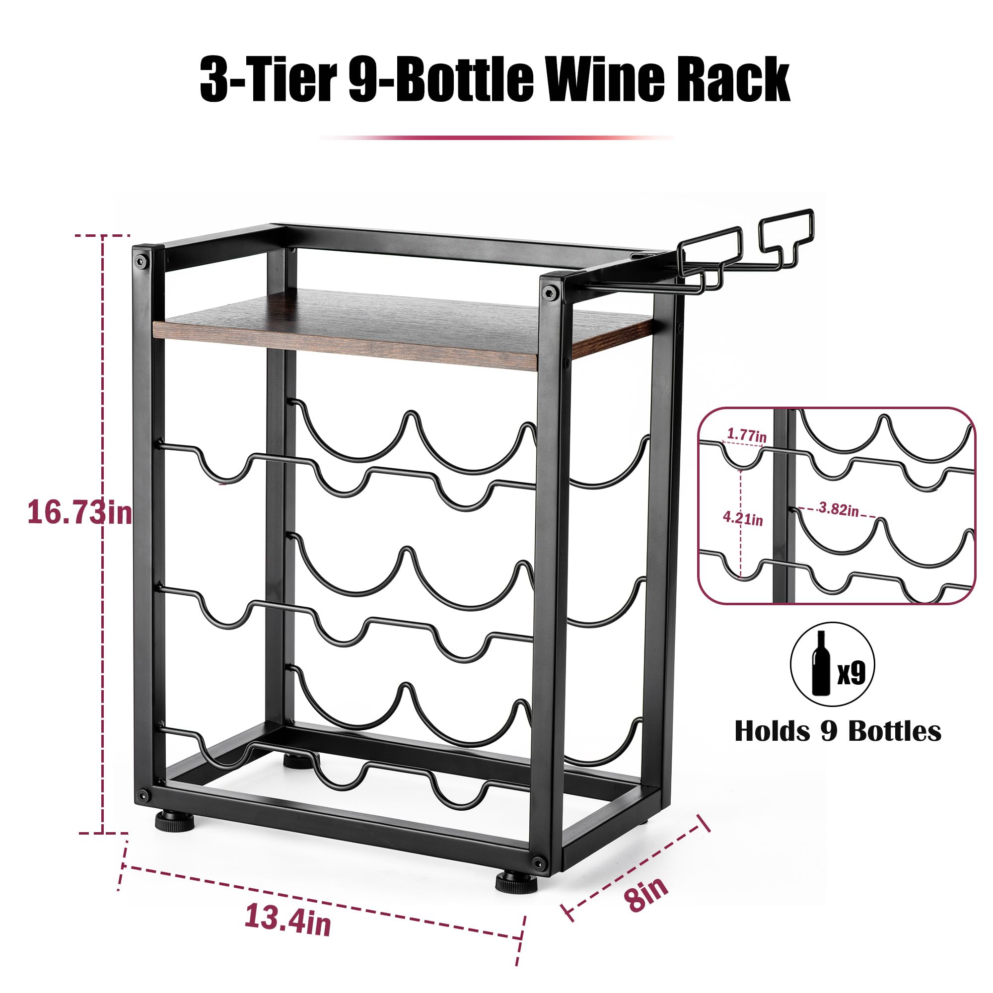 Soporte de vino facka para nueve botellas, diseño estable en encimera.