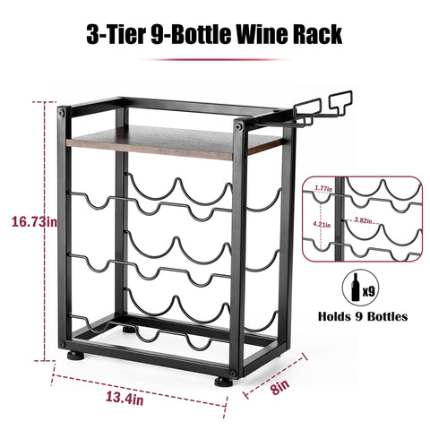 Soporte de vino facka para nueve botellas, diseño estable en encimera.