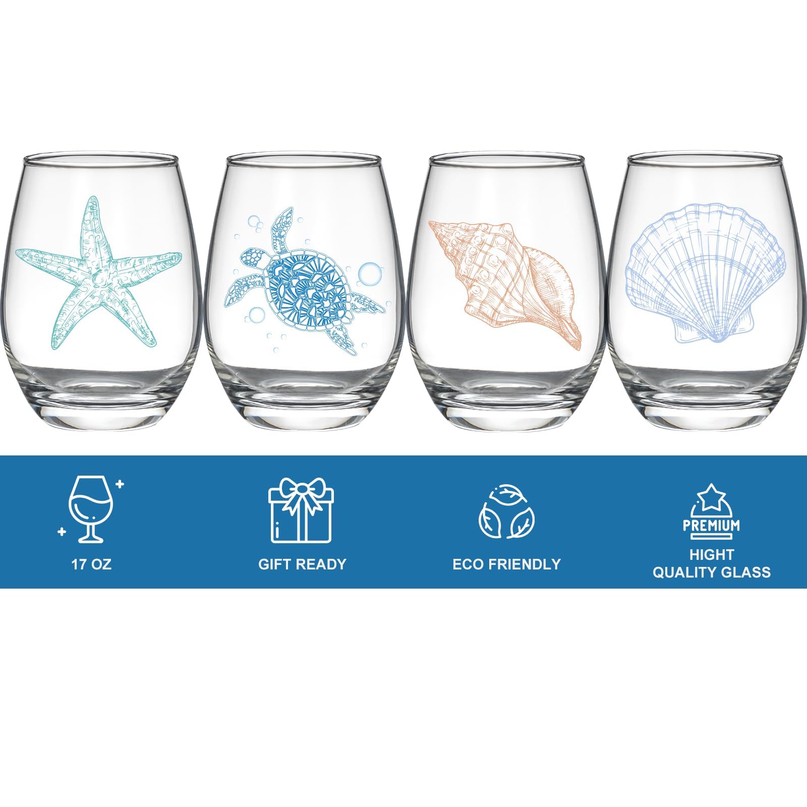 FACOYANS vaso de vino oceánico con concha, añade estilo marino a tus cenas.