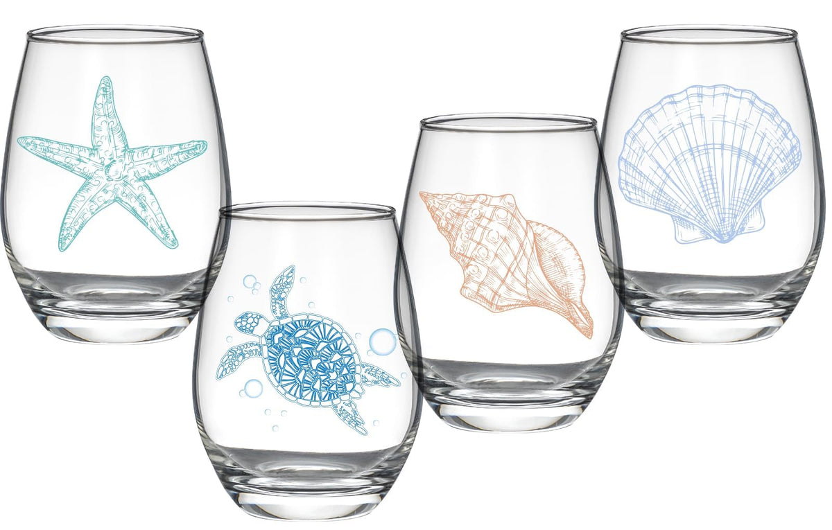 FACOYANS vaso de vino oceánico con tortuga, ideal para regalos temáticos.