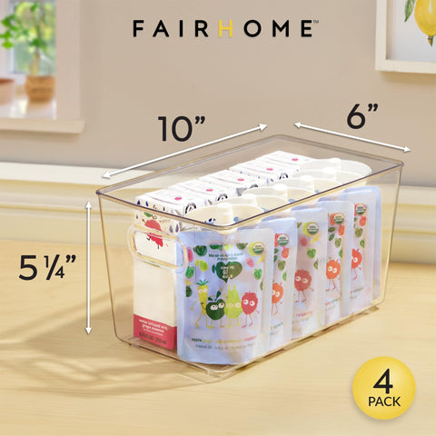 FairHome contenedores claros con asas en estante de cocina para snacks y condimentos.
