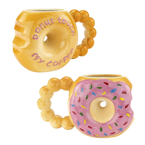 Fairly Odd Novelties Donut Touch My Coffee mug, manija en forma de dona, toque divertido para mañanas.