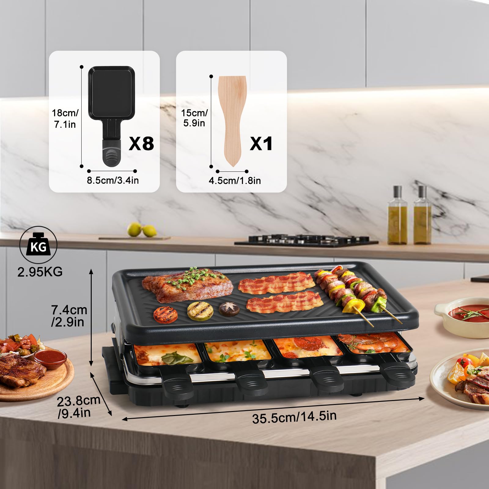 Parrilla eléctrica Fajiabao raclette 1300W para cocción rápida y uniforme