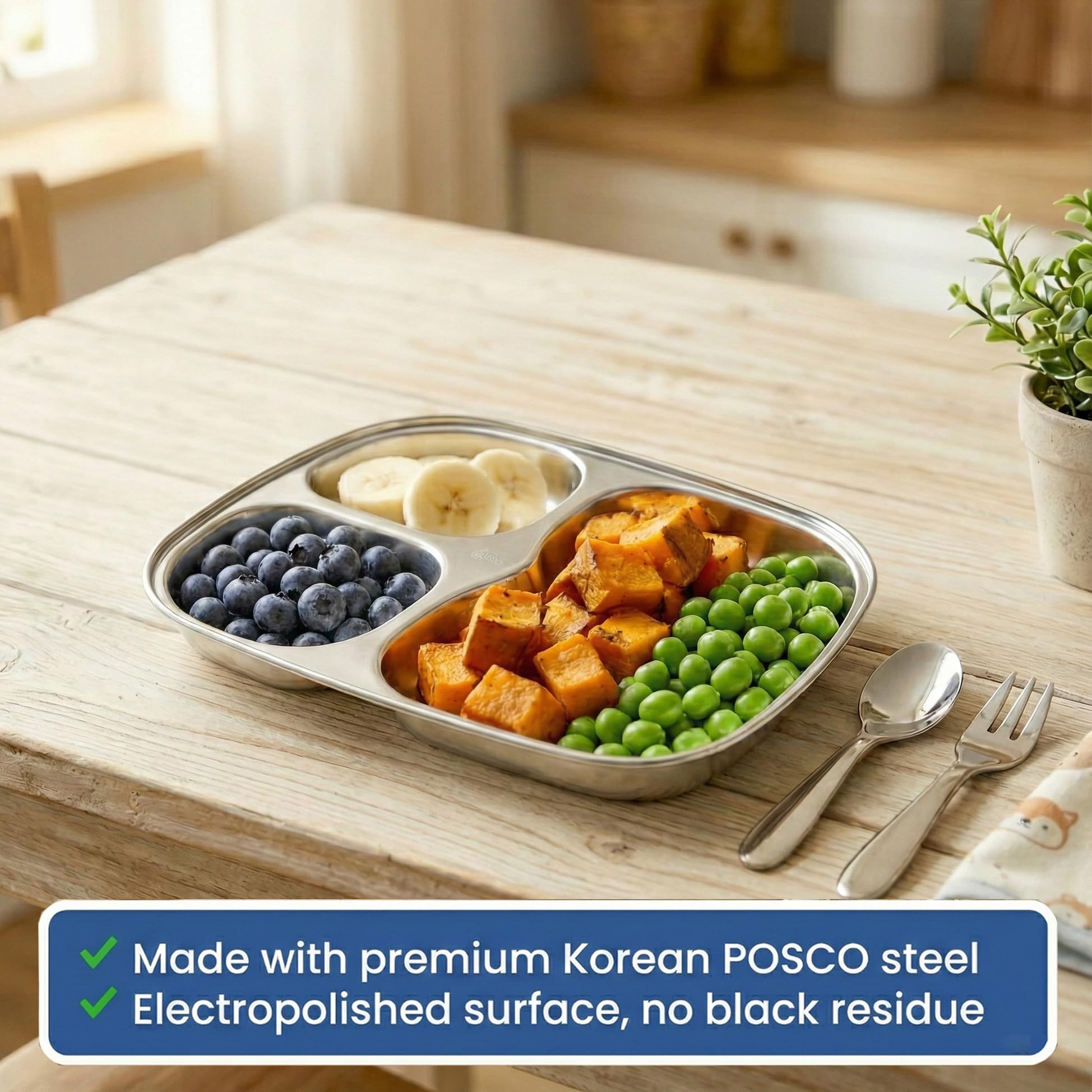 Fam 3 Compartment Tray, uso para meriendas con porciones adecuadas.