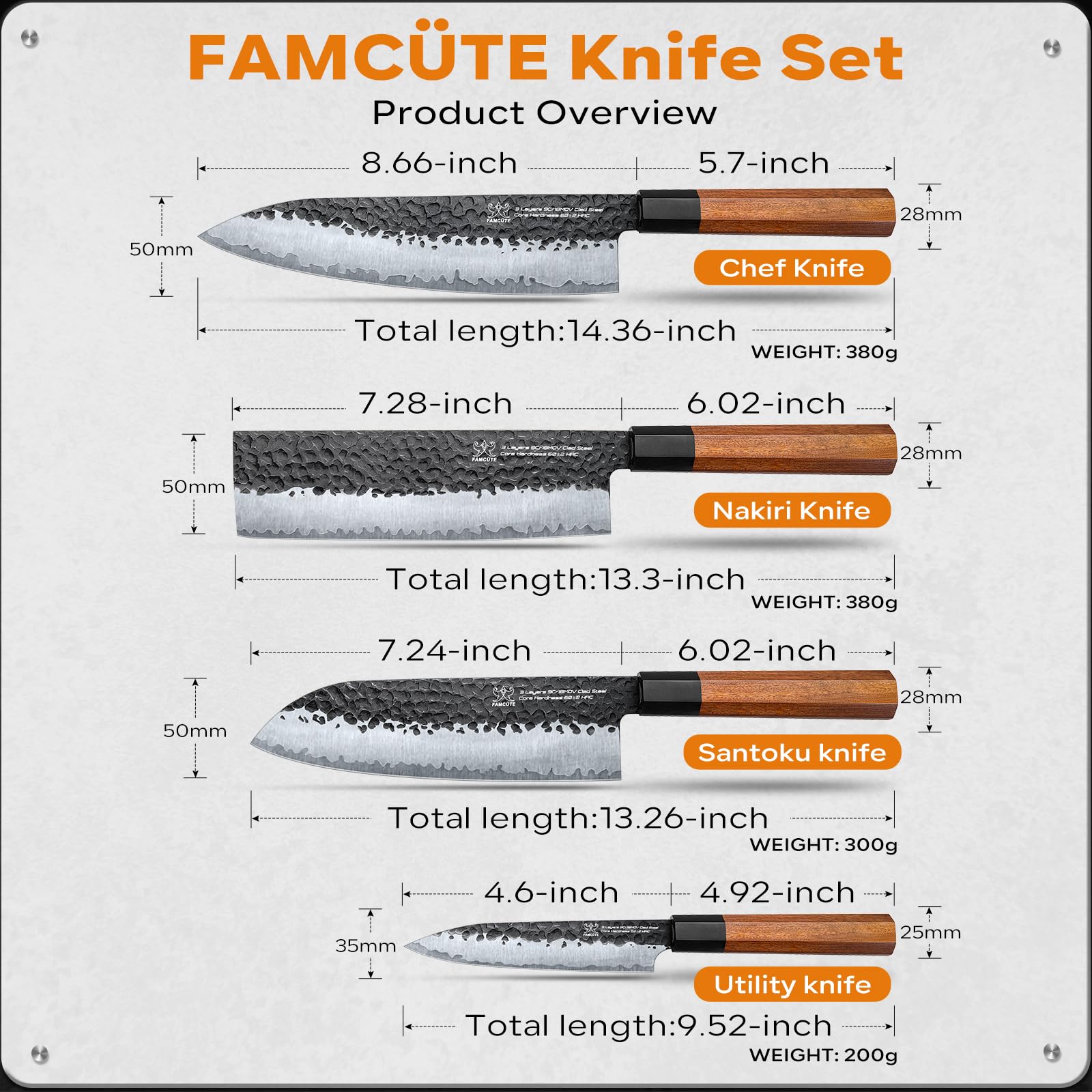 Cuchillo Santoku FAMCÜTE afilado para uso diario.