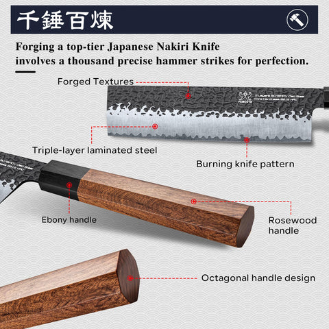FAMCÜTE Nakiri con dureza HRC62 para filo estable y resistente