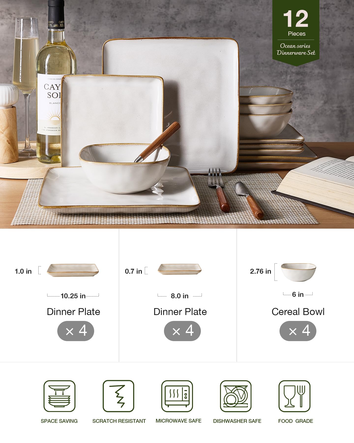 Famiware oceano: platos de ensalada cuadrados para porciones equilibradas