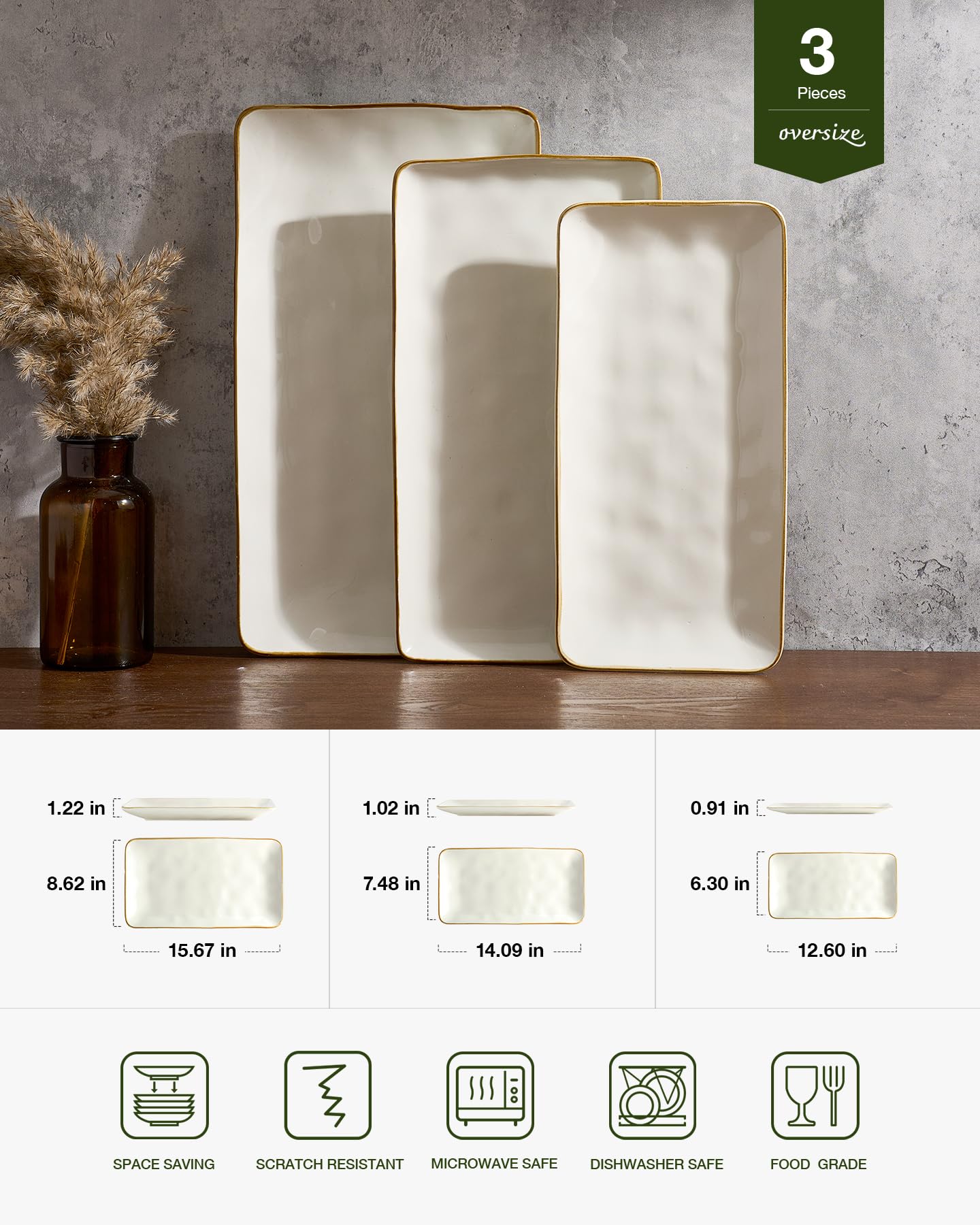 Bandeja rectangular Famiware mediana con ola decorativa para carnes