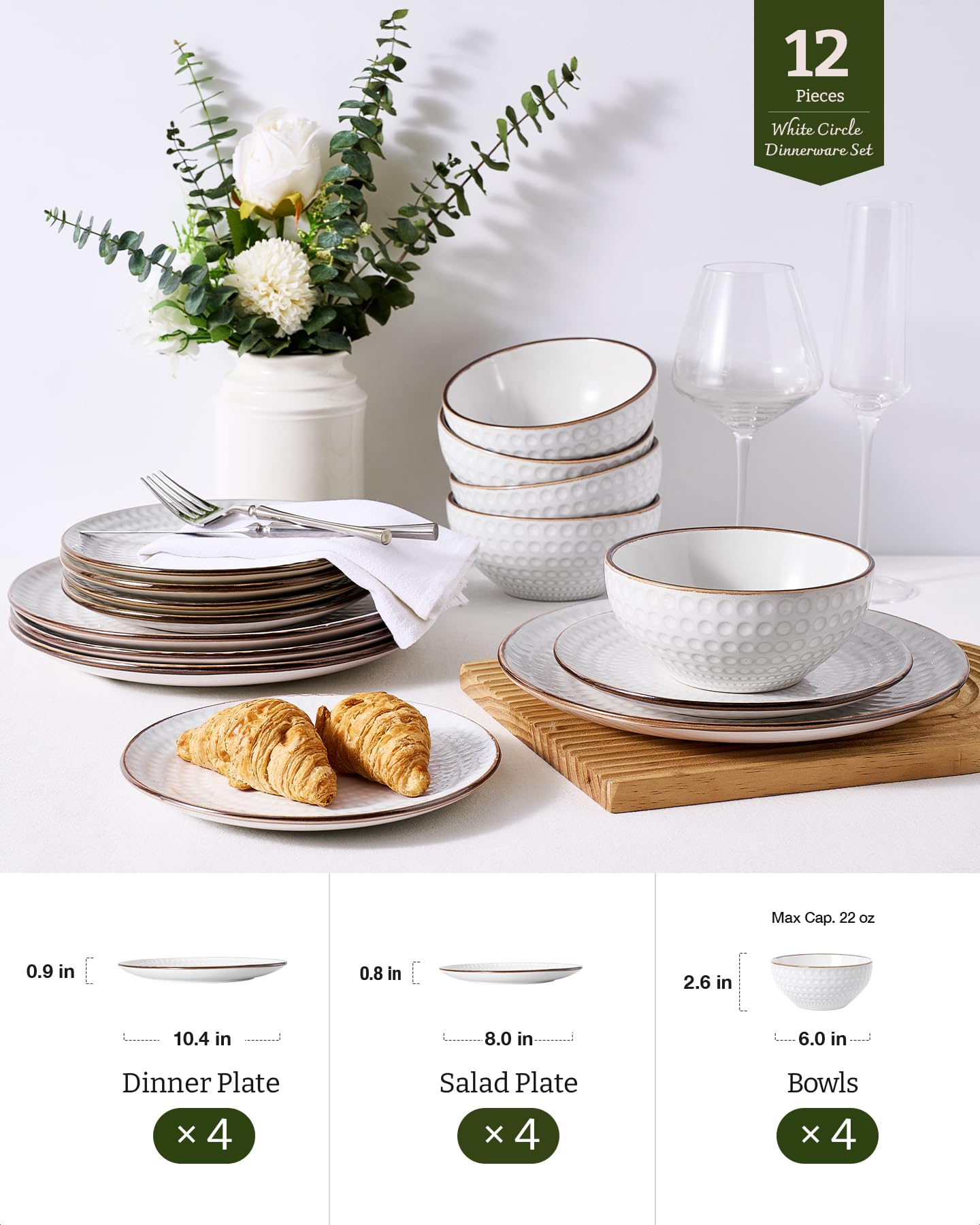 Cuenco para cereal Famiware Eden 22 oz blanco, apto para recalentado cómodo.