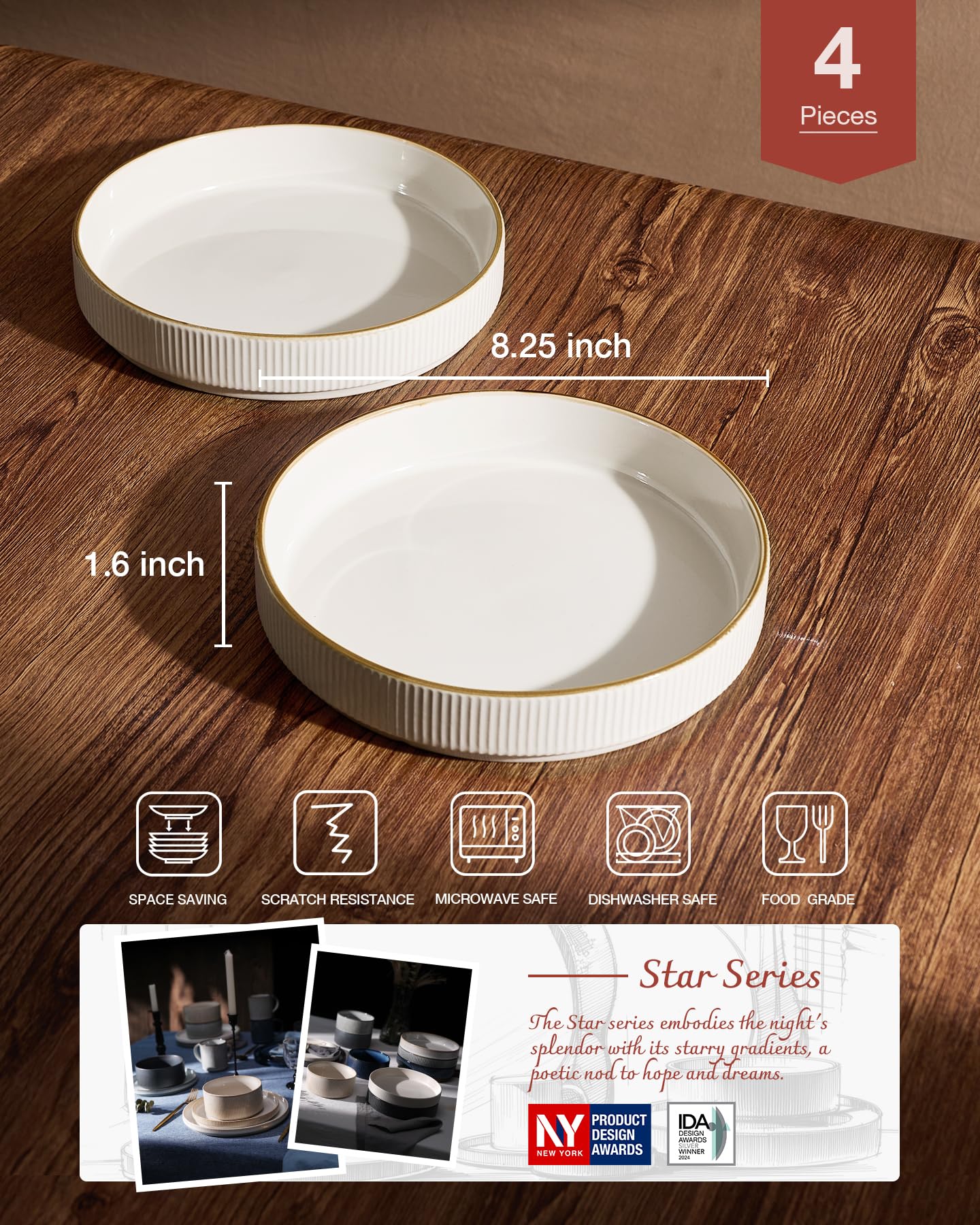 Famiware Estrella 8.25 plato ensalada blanco, versátil para comidas diarias