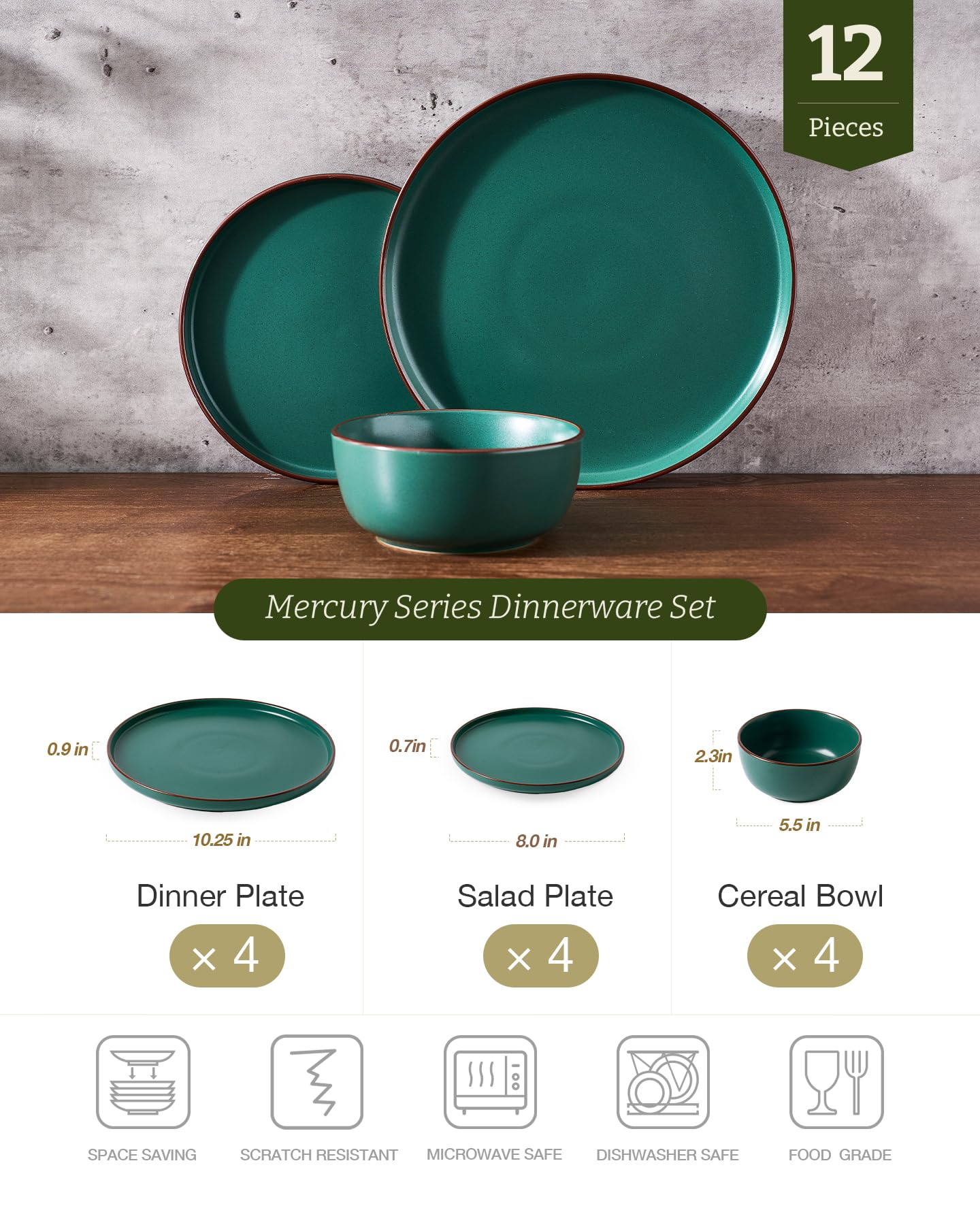 Famiware Mercury plato ensalada 8 pulgadas, acabado mate, perfecto para comidas diarias.