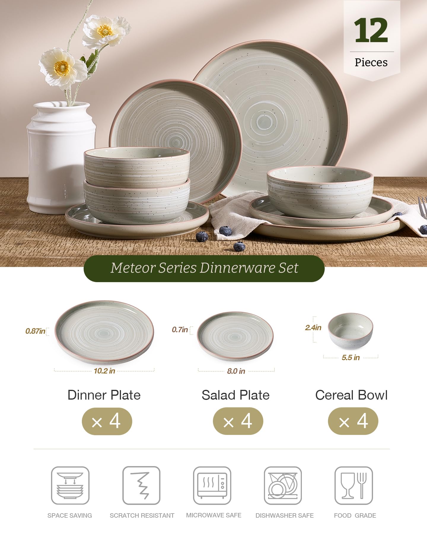 Famiware Meteor plato de ensalada, 8 pulgadas, diseño elegante para presentaciones.