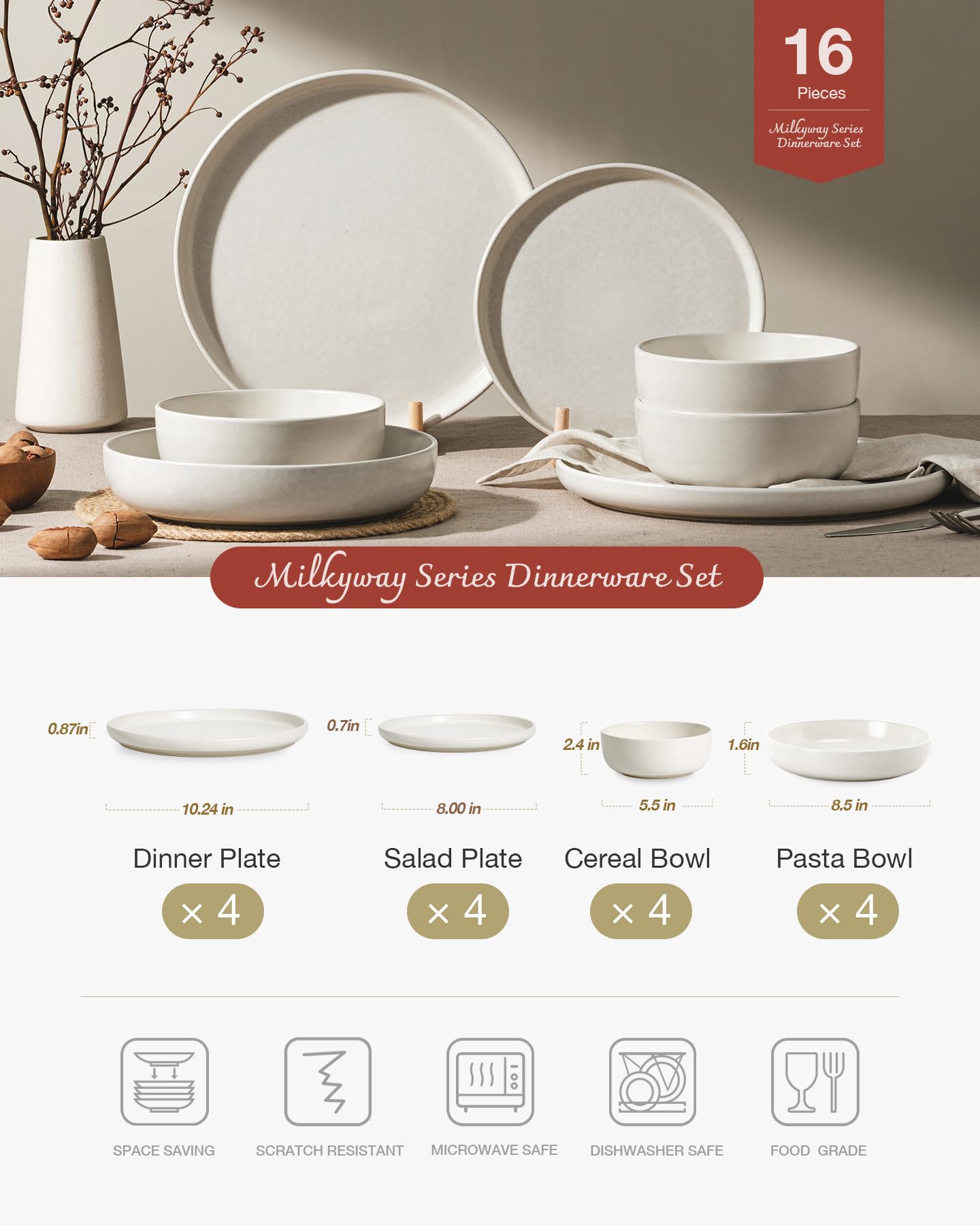Famiware Milkyway: plato de ensalada 20 cm, elegante y resistente para uso diario.
