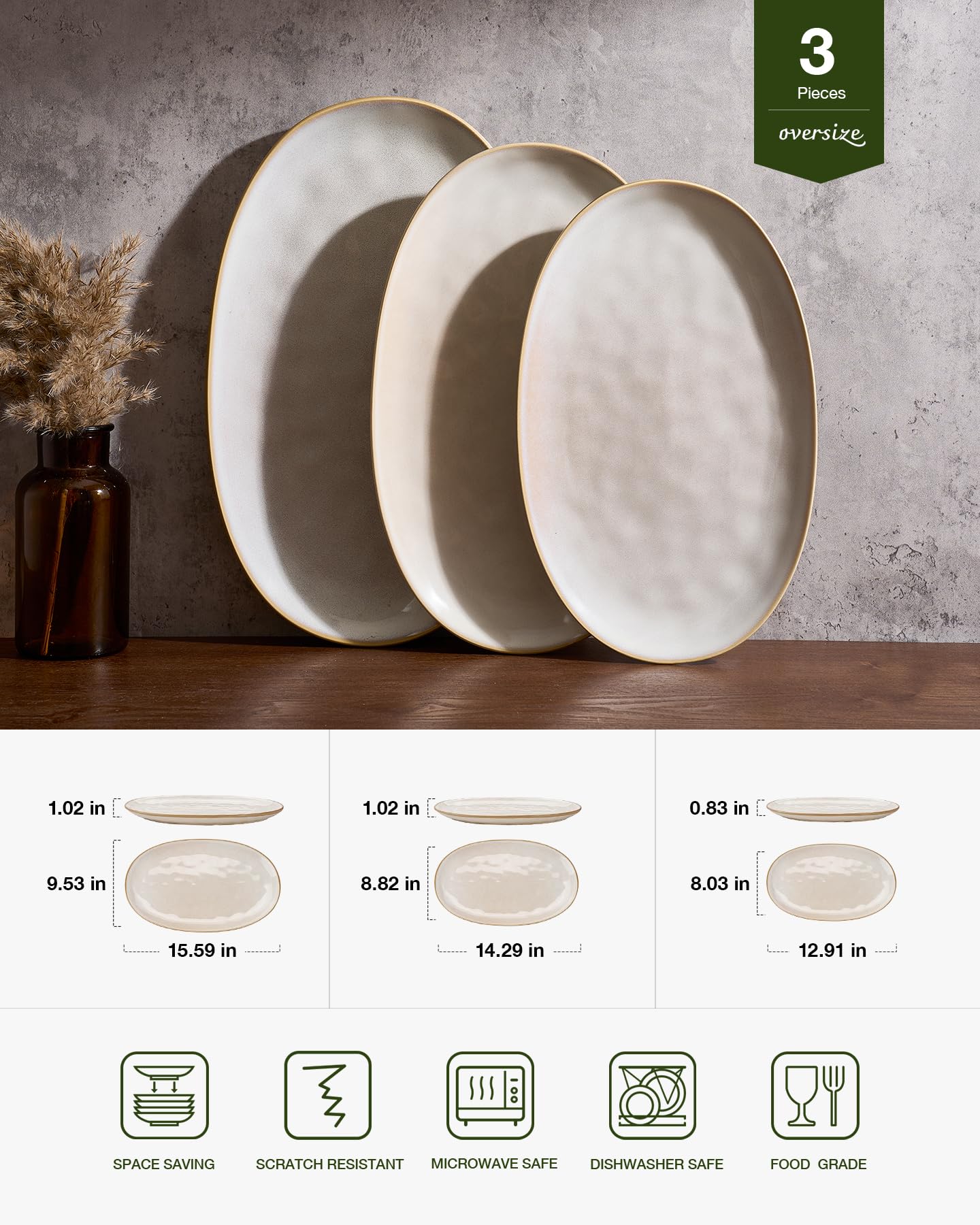 Bandeja oval Famiware mediana con ondulación, perfecta para porciones en cenas familiares.