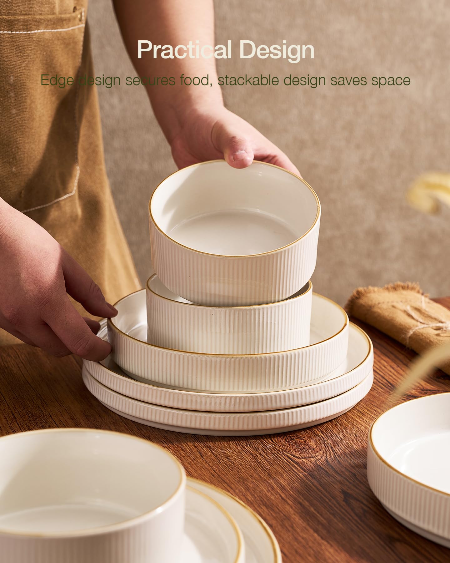 Famiware Star, diseño apilable con ranuras, ahorro de espacio en la cocina.
