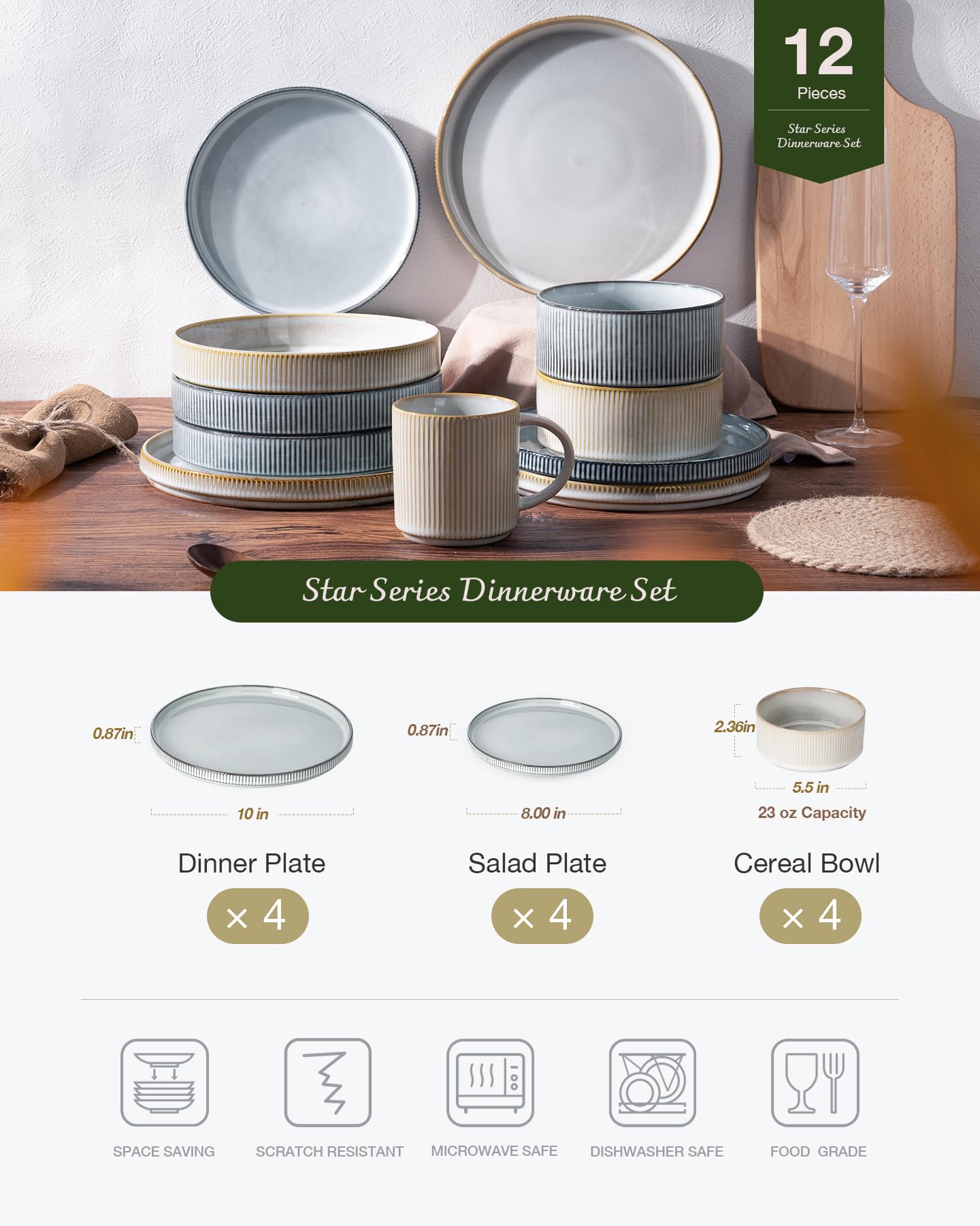 famiware Star Dinnerware Set: tazon cereal 23oz, uso diario seguro