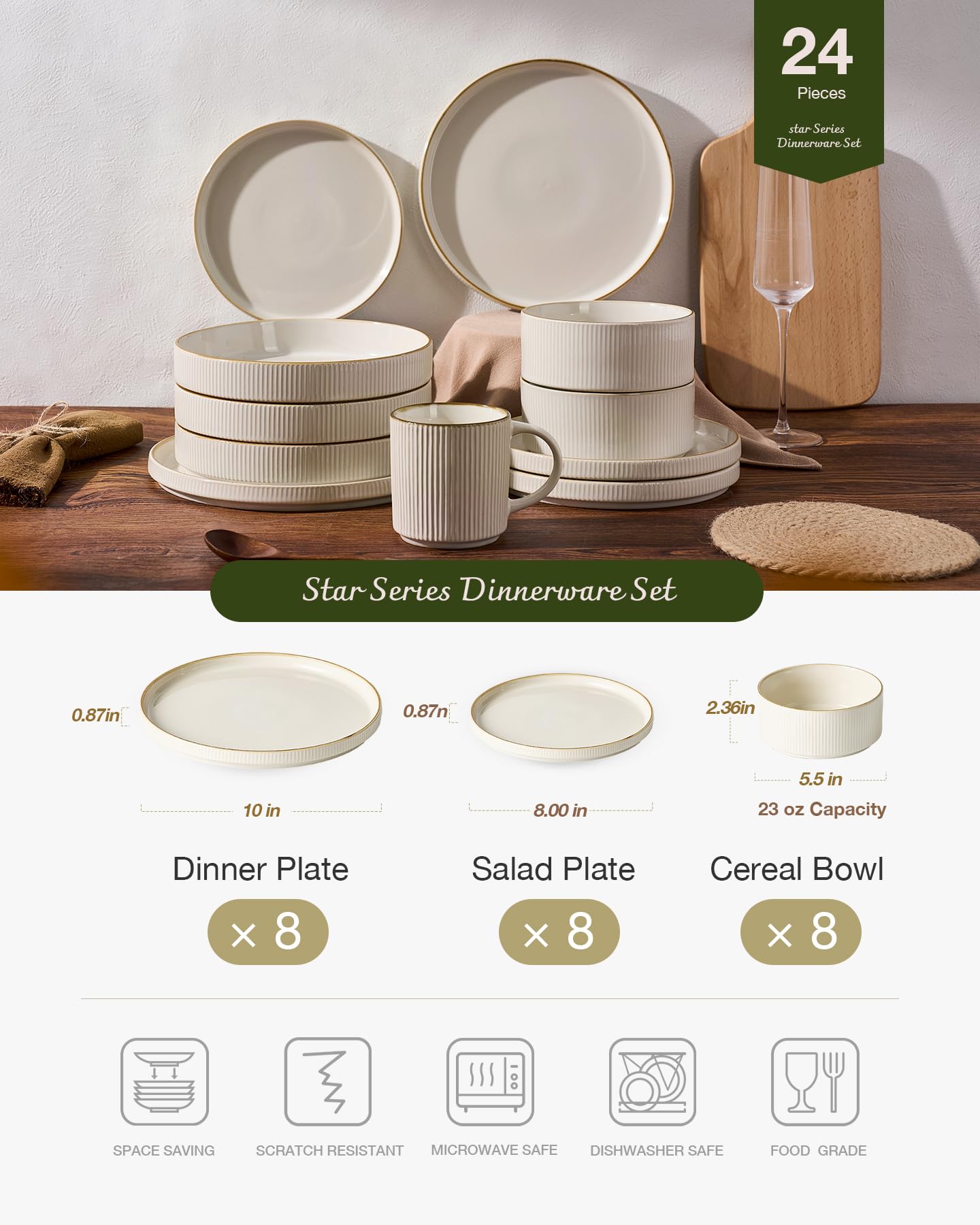 Famiware Star, tazón de 23 onzas, sensación densa y resistente para desayunos y sopas.