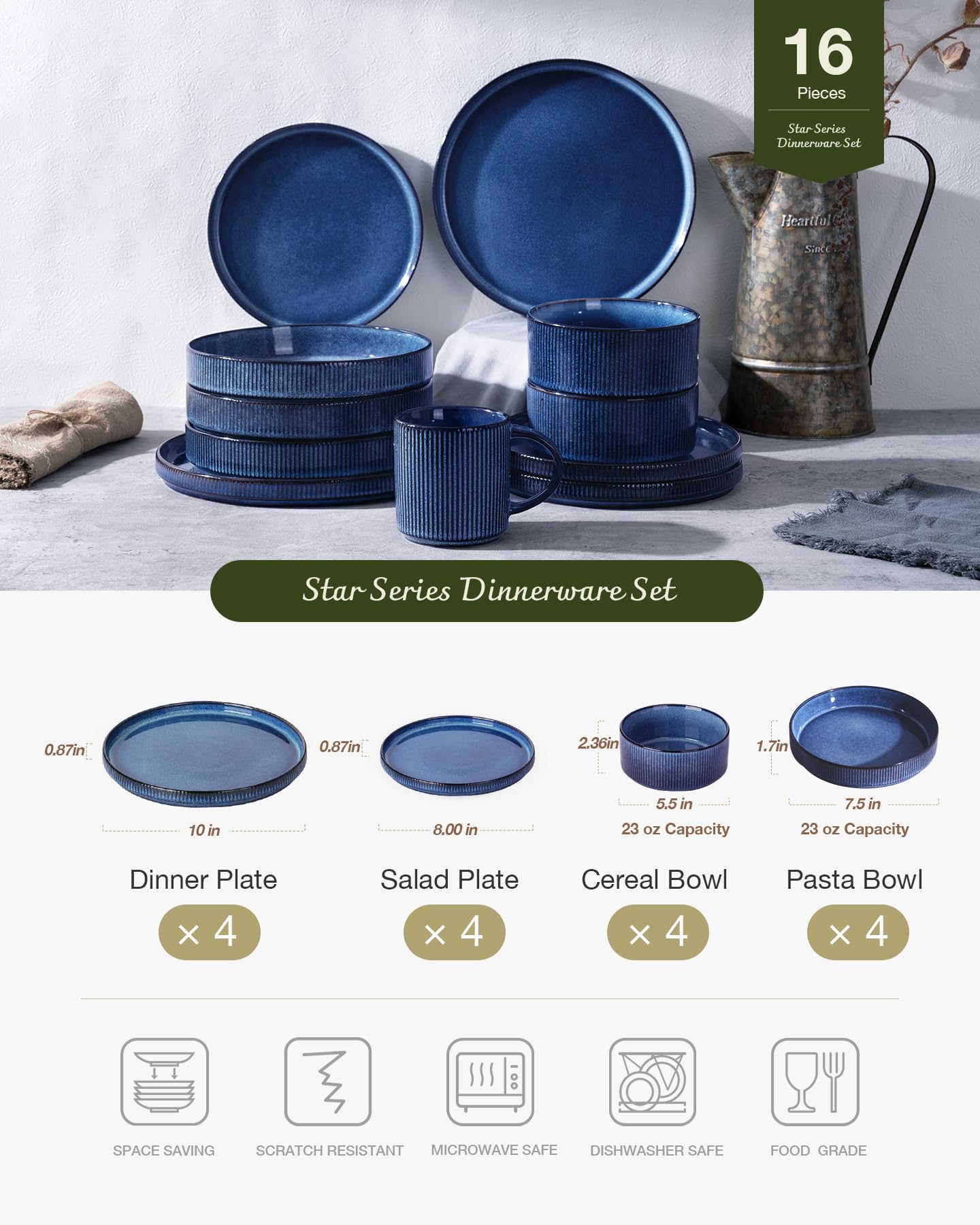 Conjunto Famiware Star: tazón cereal profundo 680 ml para sopas y desayunos abundantes.