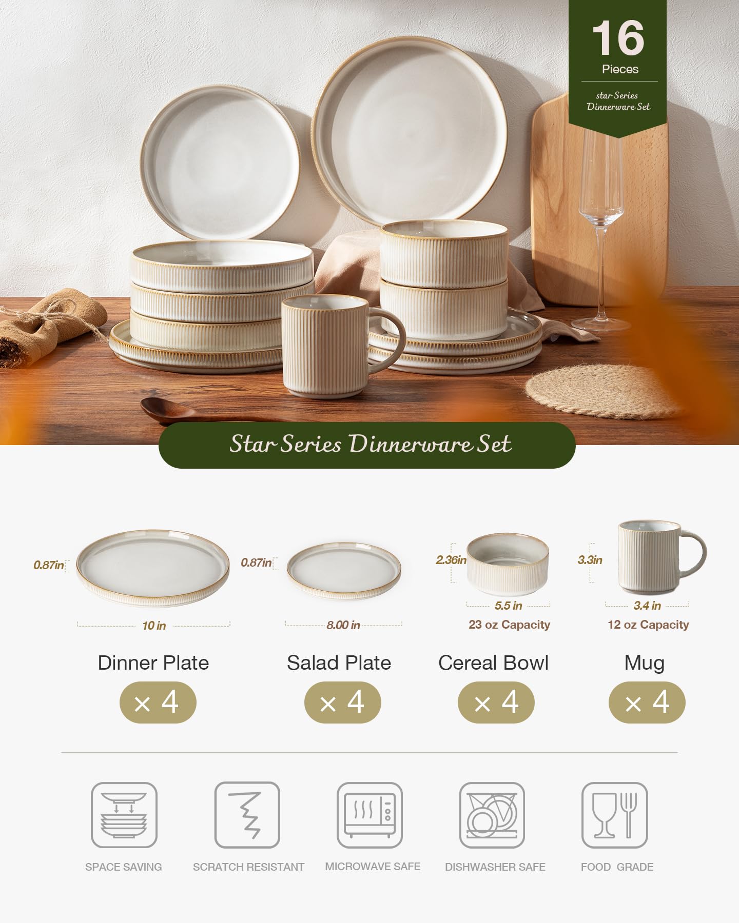 Vajilla Famiware Star: plato con borde acanalado para mesa elegante.