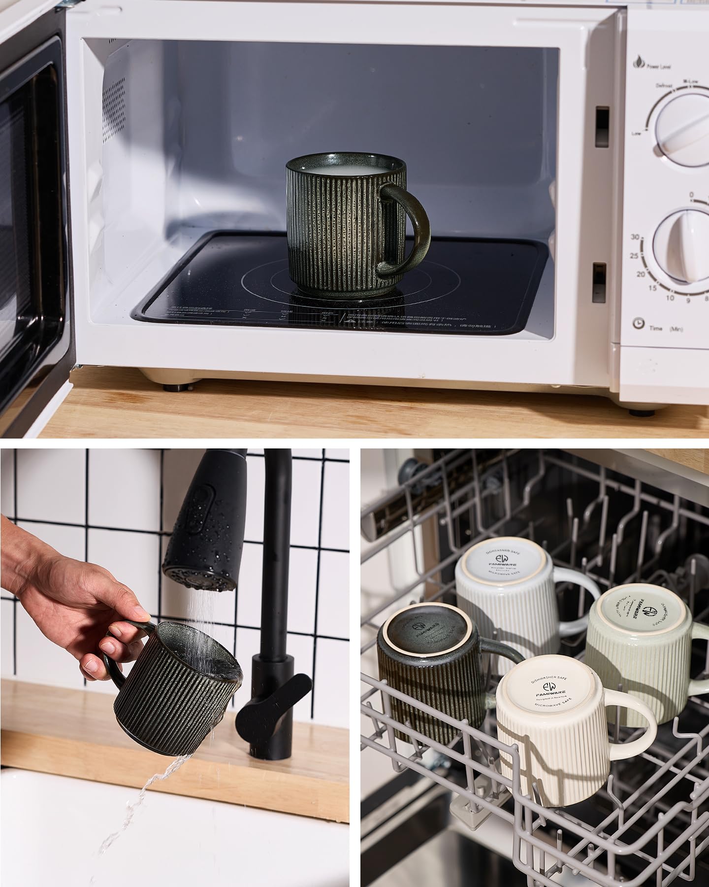 Taza Famiware con manija ergonómica, fácil de agarrar para descanso.