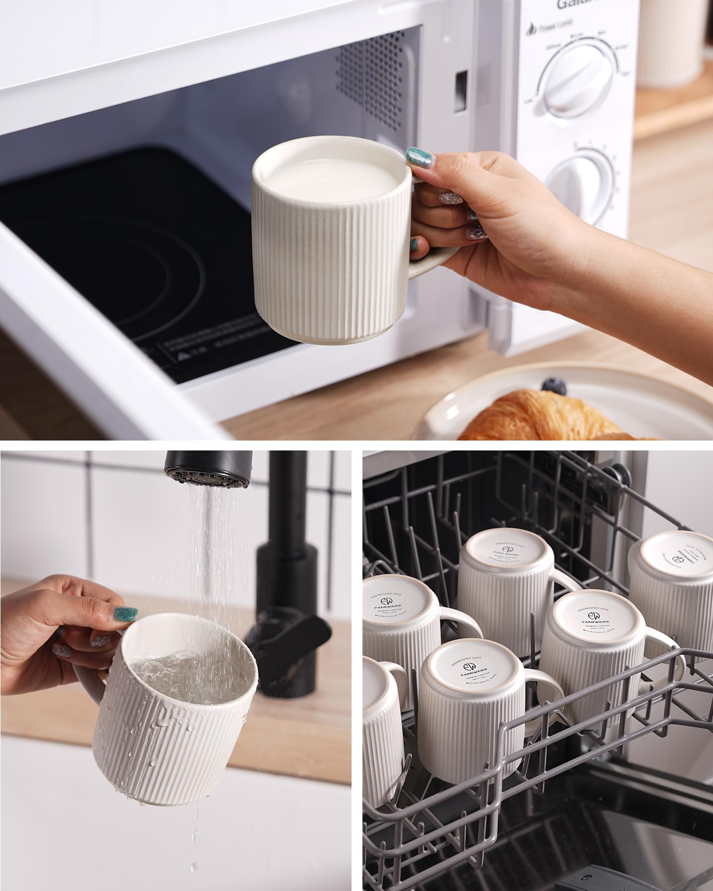 famiware tazas apilables con surcos: ahorra espacio en la mesa.