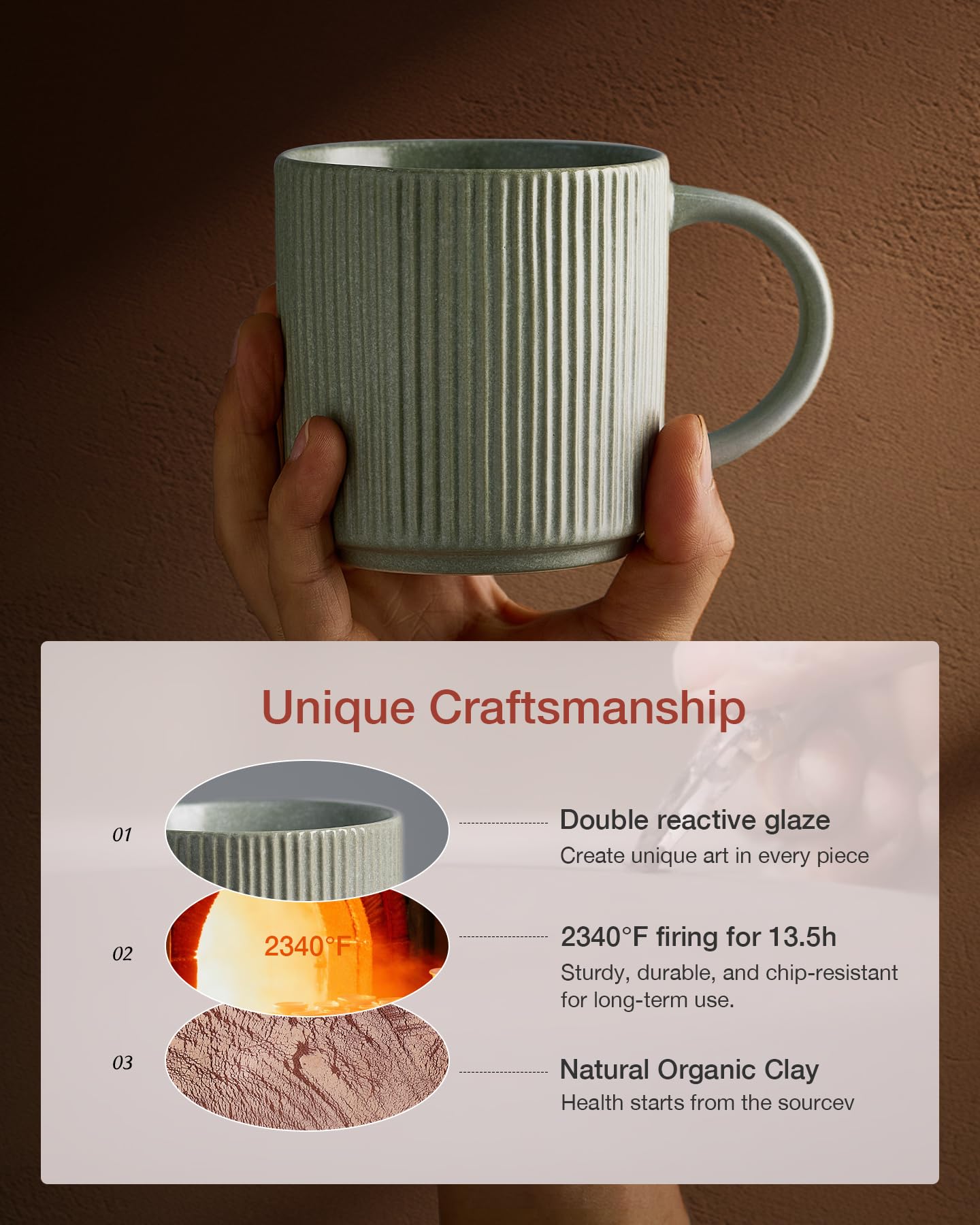 Tazas duraderas de arcilla natural famiware, resistentes y seguras.