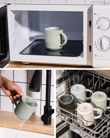 Tazas famiware aptas para lavavajillas y microondas para uso diario.