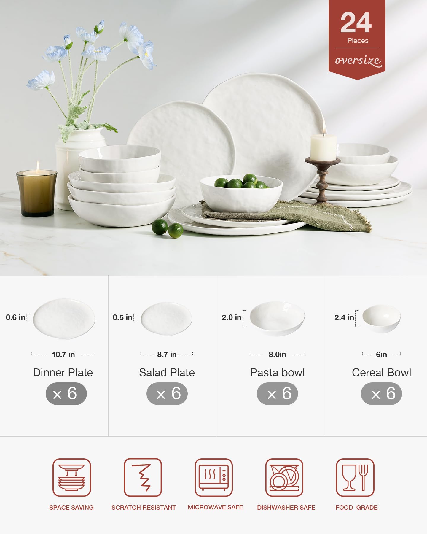 Famiware tazones de porcelana Blanco Polar con borde ondulado, perfectos para servir
