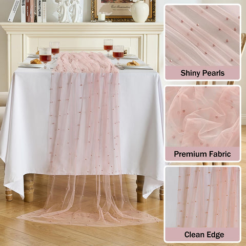 Decoración de mesa vintage Fanami con perlas rosadas, ideal para bodas.