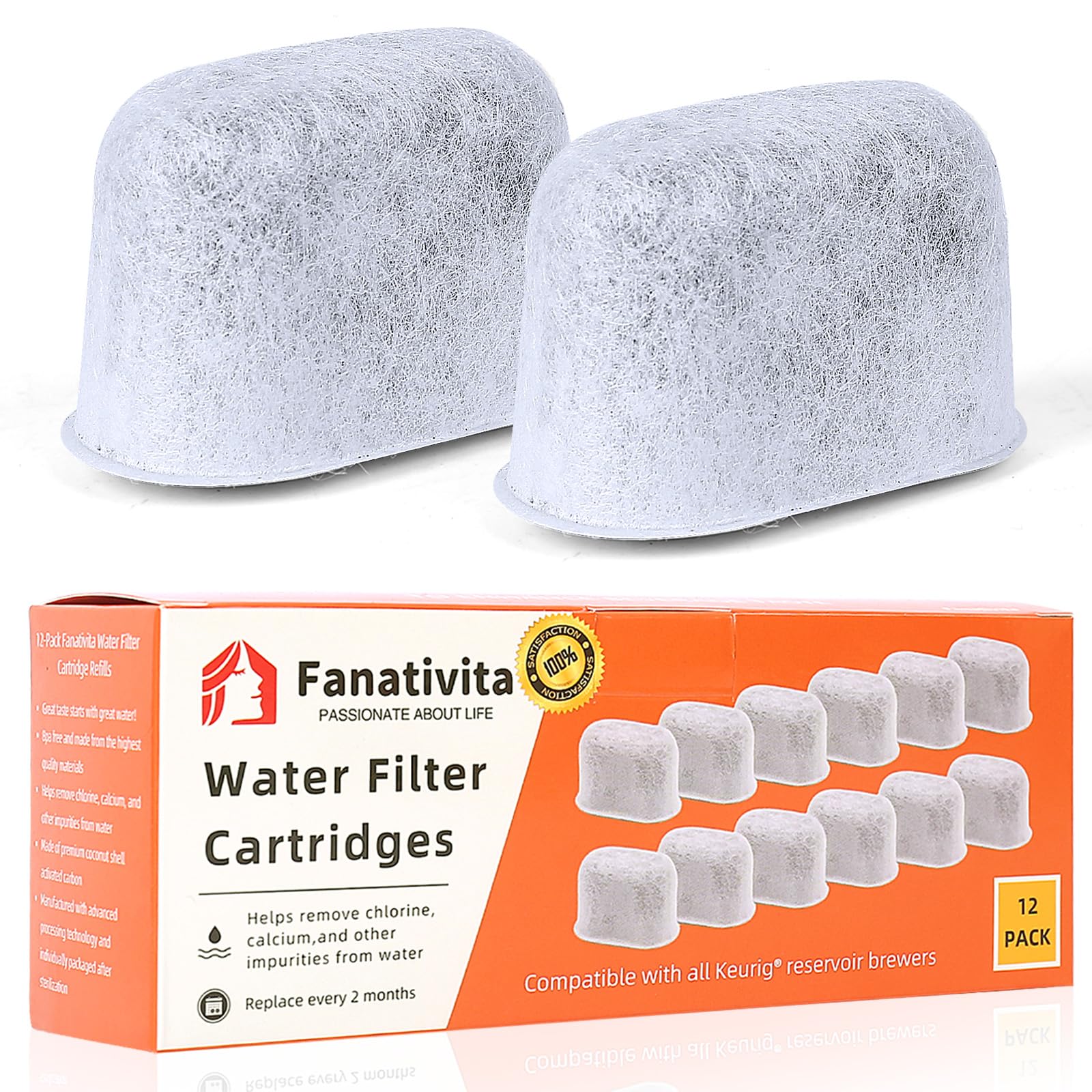 Fanativita cartuchos filtración Keurig 12-pack para agua más limpia y sabor óptimo.