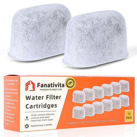 Fanativita cartuchos filtración Keurig 12-pack para agua más limpia y sabor óptimo.