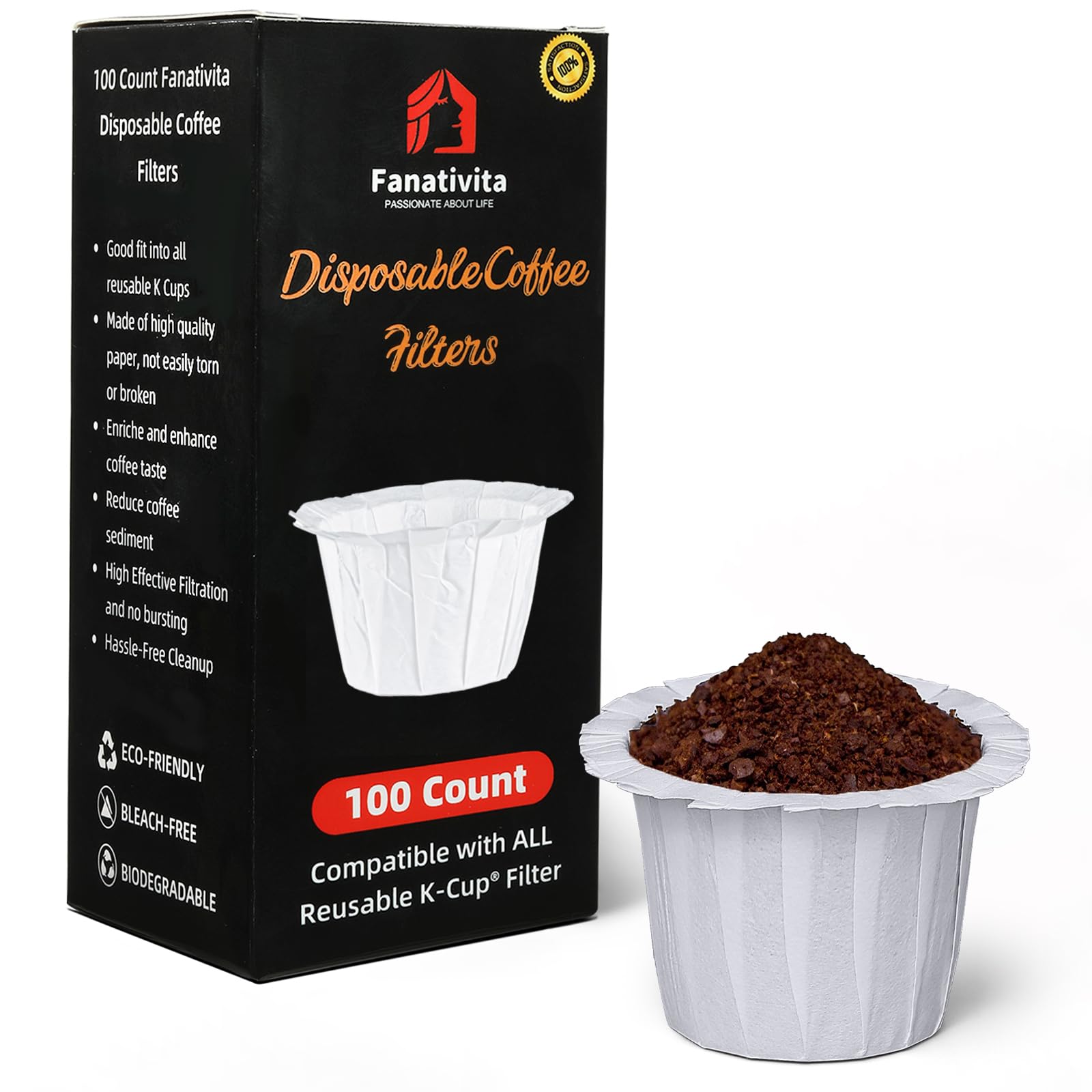 Fanativita filtro K-Cup desechable, 100 unidades, blanco: cambio rápido y limpieza sencilla