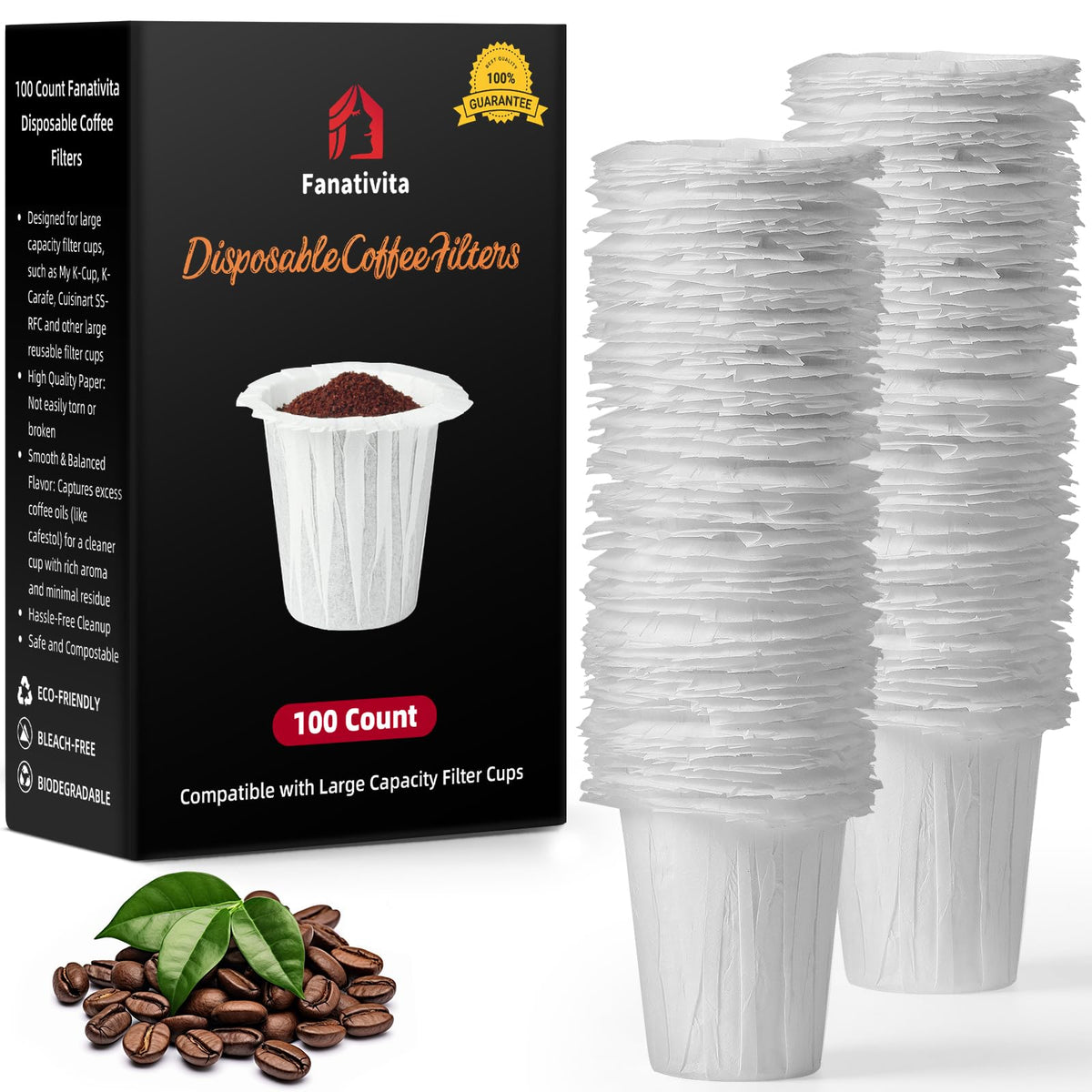 Fanativita filtro descartable para K-Cup y tazas grandes, listo para uso inmediato.