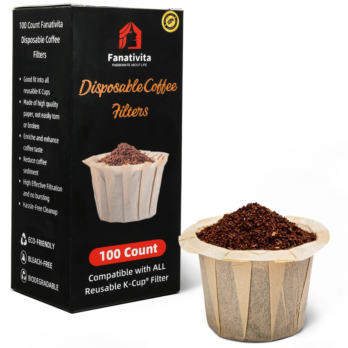 Fanativita filtros K-Cup desechables sin blanqueado para Keurig.