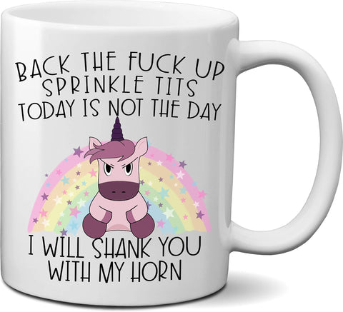 FanCabin Back the F Up Unicorn, taza 11 onzas, ideal para café matutino